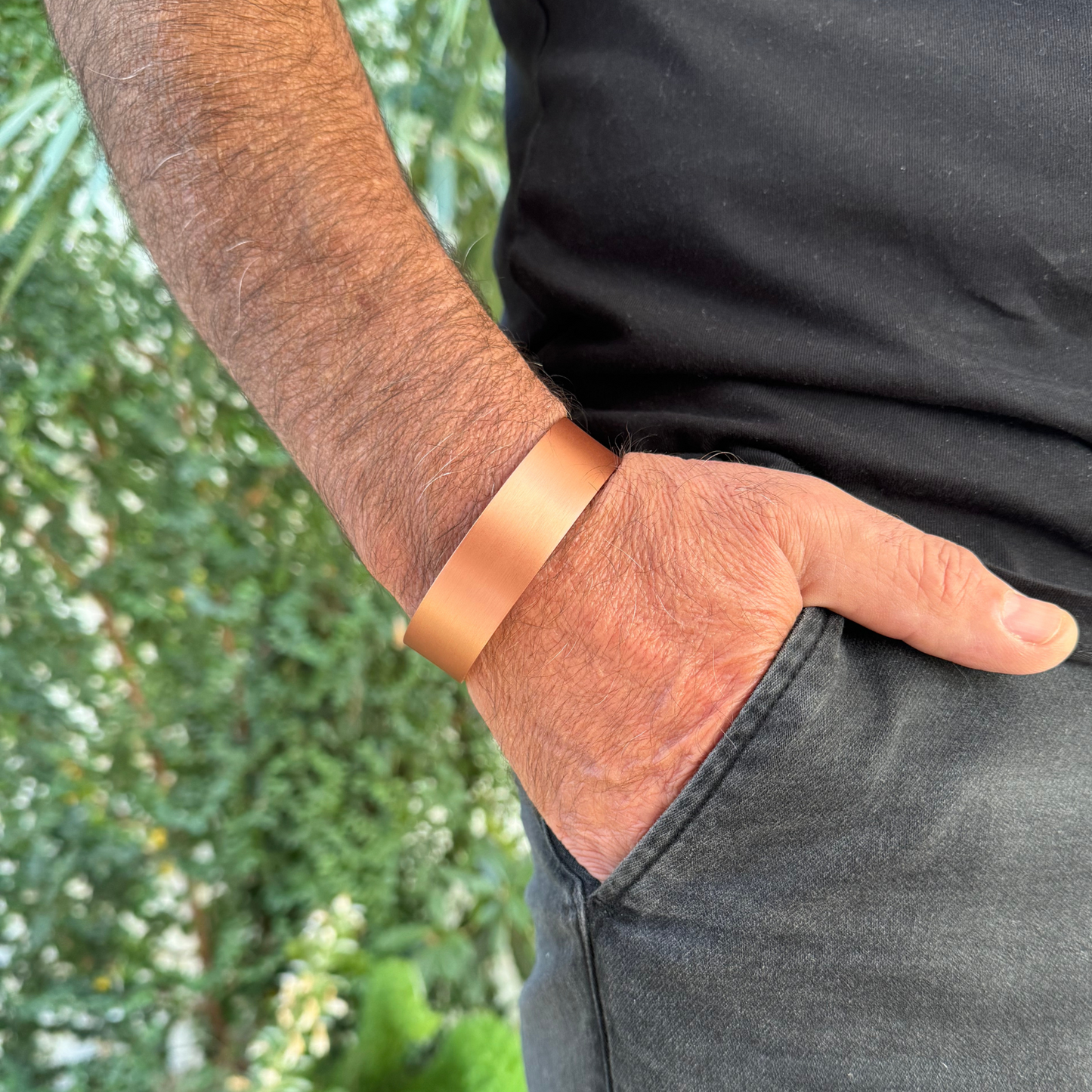 Pure Copper Magnetic Therapy Bracelet - Wide Plain Brushed Design