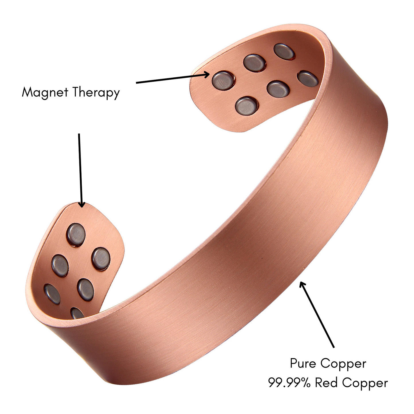 Pure Copper Magnetic Therapy Bracelet - Wide Plain Brushed Design