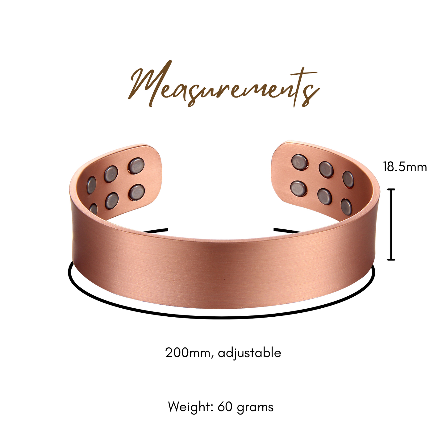 Pure Copper Magnetic Therapy Bracelet - Wide Plain Brushed Design