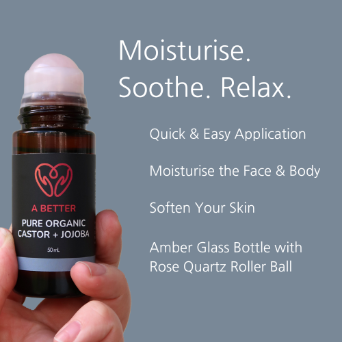 Pure Organic Castor Oil and Jojoba Roll-On 50mL - Amber Glass Bottle Rose Quartz Roller