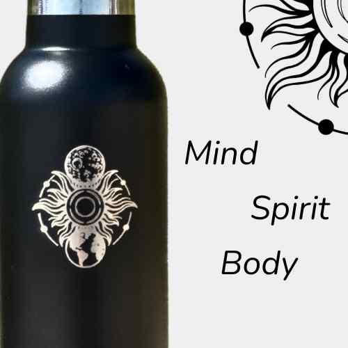 Pure Stainless Steel Double Wall Insulated Water Bottle - Mind Body Spirit Design - Black - - A Better Marketplace
