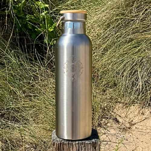 Pure Stainless Steel Double Wall Insulated Water Bottle - Mind Body Spirit Design - Black - - A Better Marketplace