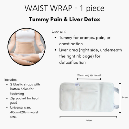 3 Piece Waist & Knee Wraps Organic Cotton Castor Oil Pack - Reusable Detox Compress Kit For Natural Toxin Removal