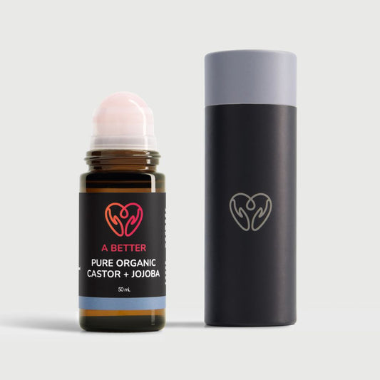 Pure Organic Castor Oil and Jojoba Roll-On 50mL - Amber Glass Bottle Rose Quartz Roller