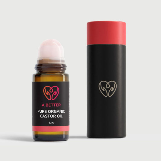 Pure Organic Castor Oil Roll-On 50mL - Amber Glass Bottle Rose Quartz Roller