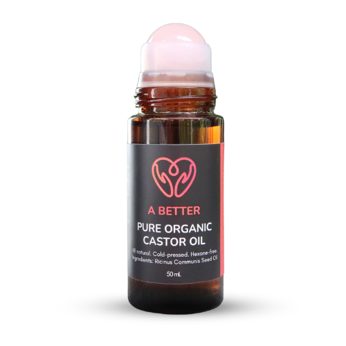 Pure Organic Castor Oil Roll-On 50mL - Amber Glass Bottle Rose Quartz Roller