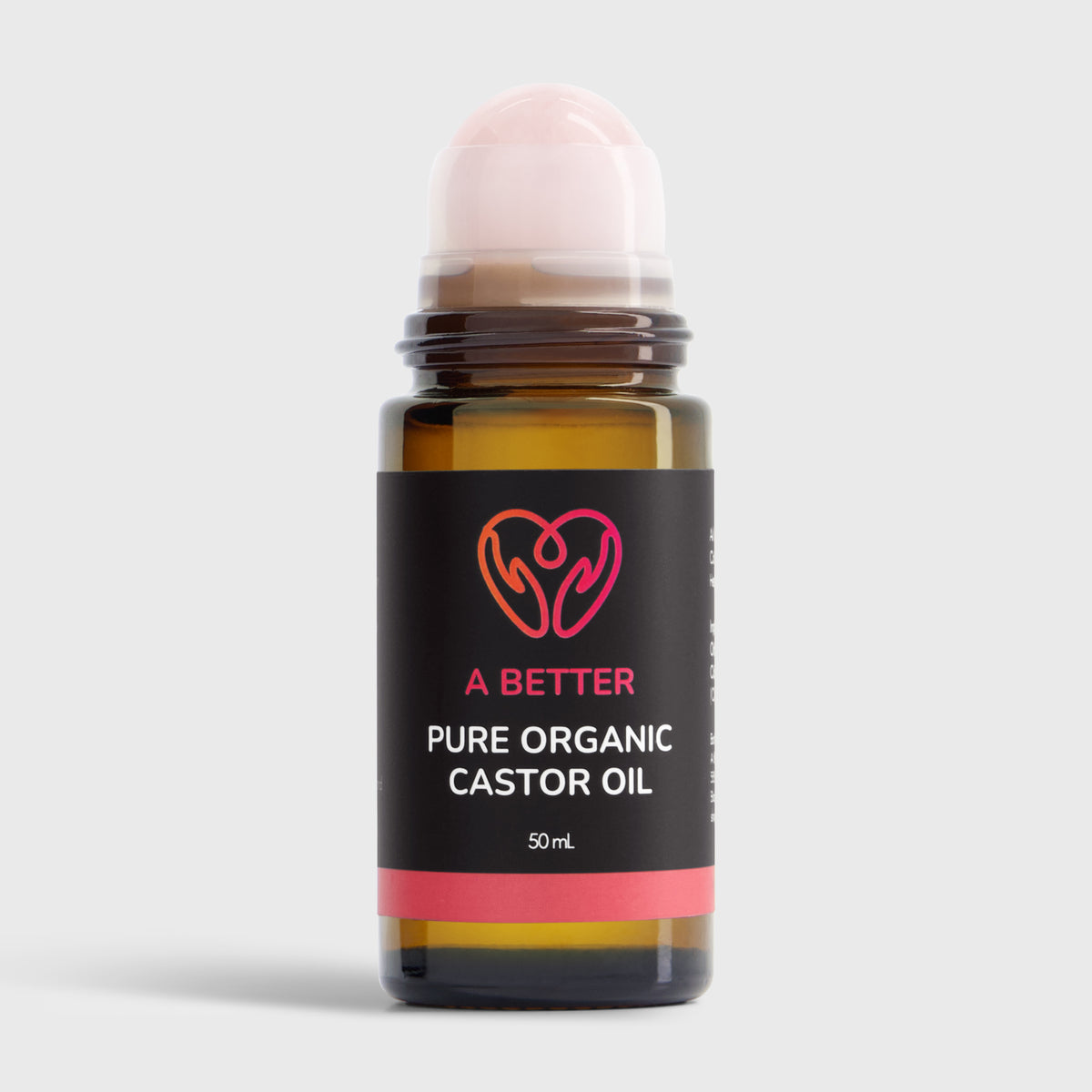 Pure Organic Castor Oil Roll-On 50mL - Amber Glass Bottle Rose Quartz Roller