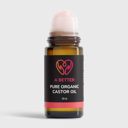 Pure Organic Castor Oil Roll-On 50mL - Amber Glass Bottle Rose Quartz Roller