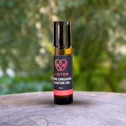 Pure Organic Castor Oil Roll-On 10mL - Amber Glass Bottle Stainless Steel Roller