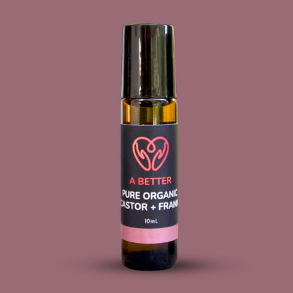 Pure Organic Castor Oil and Frankincense Roll-On 10mL - Amber Glass Bottle Stainless Steel Roller