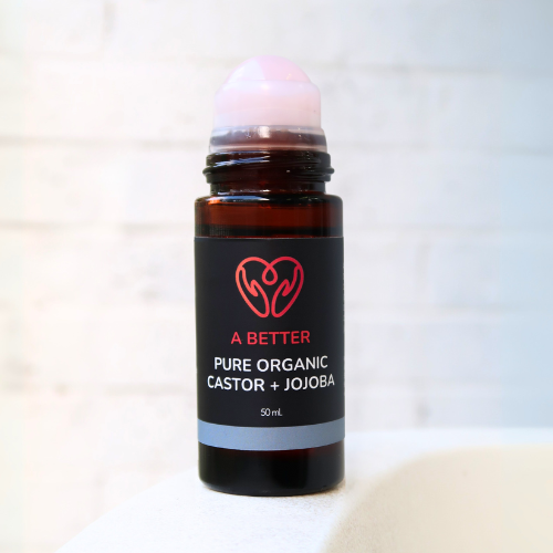 Pure Organic Castor Oil and Jojoba Roll-On 50mL - Amber Glass Bottle Rose Quartz Roller