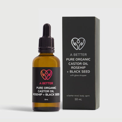Pure Organic Castor Oil, Rosehip + Black Seed 50 mL - Amber Glass Bottle