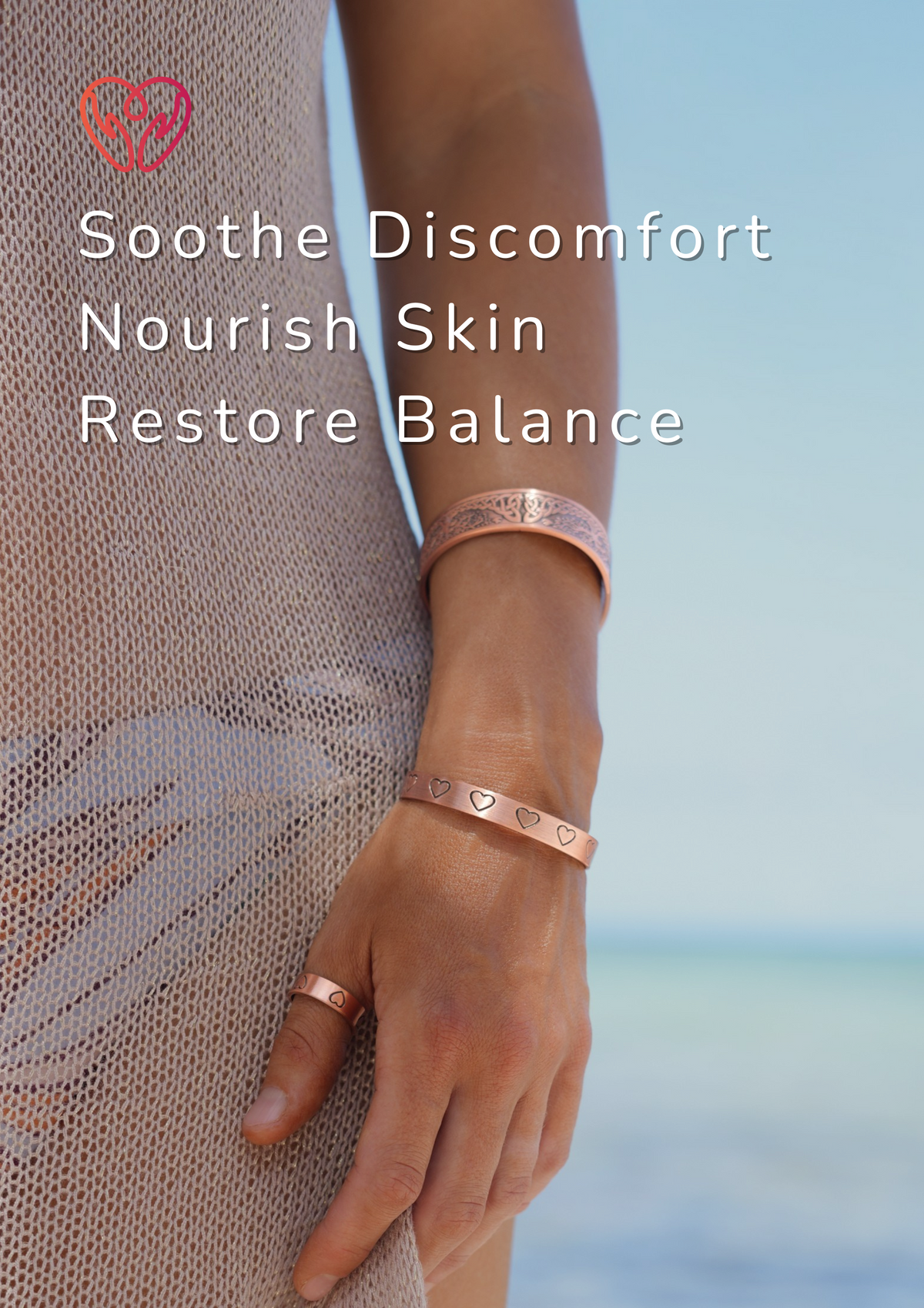 Copper Bracelet on a ladys wrist at the beach