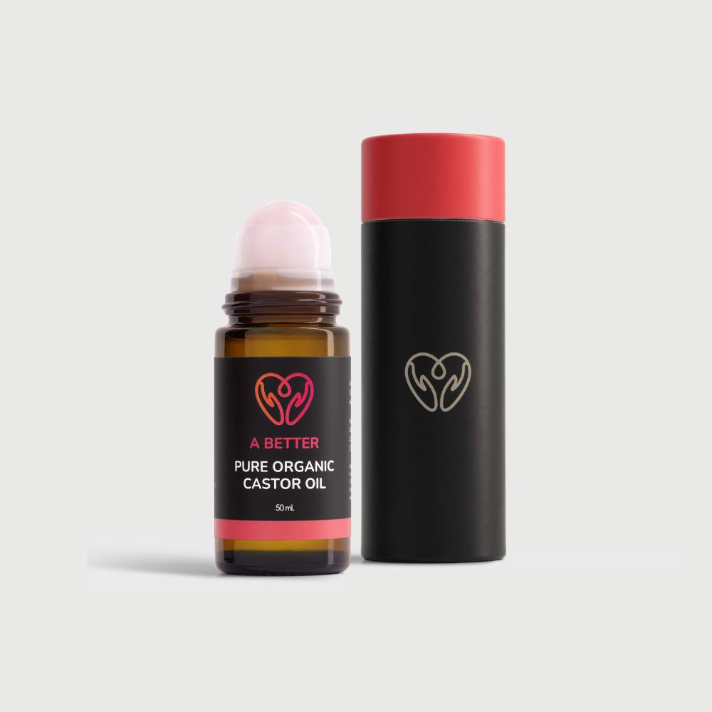 Pure Organic Castor Oil Roll-On 50mL - Amber Glass Bottle Rose Quartz Roller