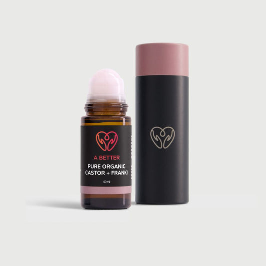 Pure Organic Castor Oil and Frankincense Roll-On 50mL - Amber Glass Bottle Rose Quartz Roller