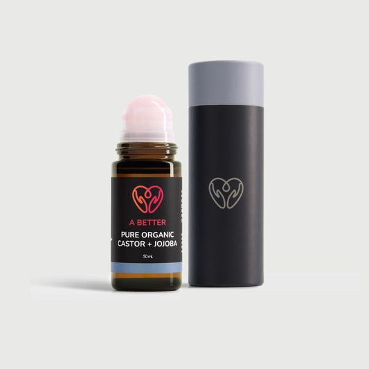 Pure Organic Castor Oil and Jojoba Roll-On 50mL - Amber Glass Bottle Rose Quartz Roller