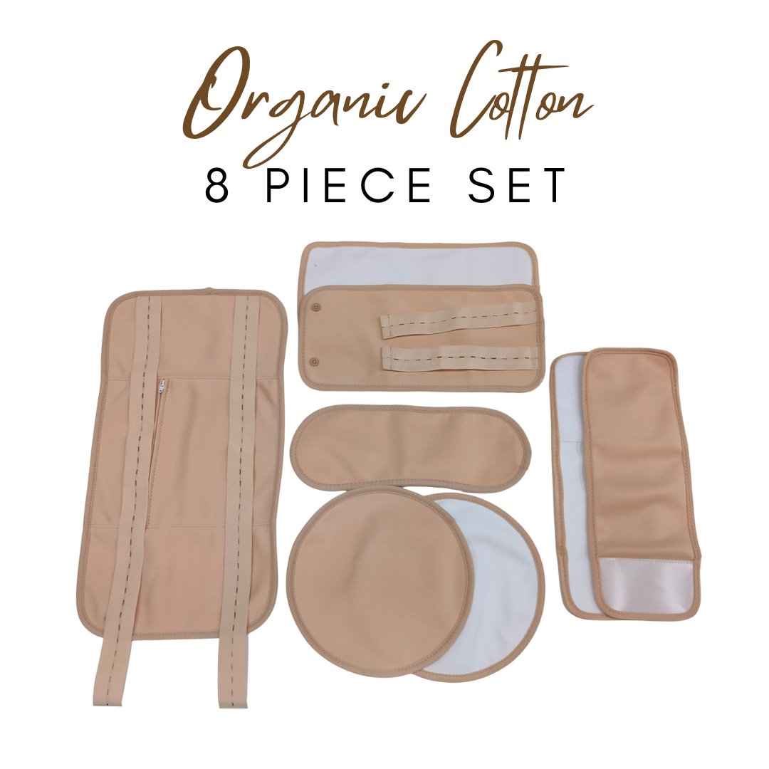 Organic Cotton Castor Oil Pack, 8-piece set for detox and relaxation, nude color.