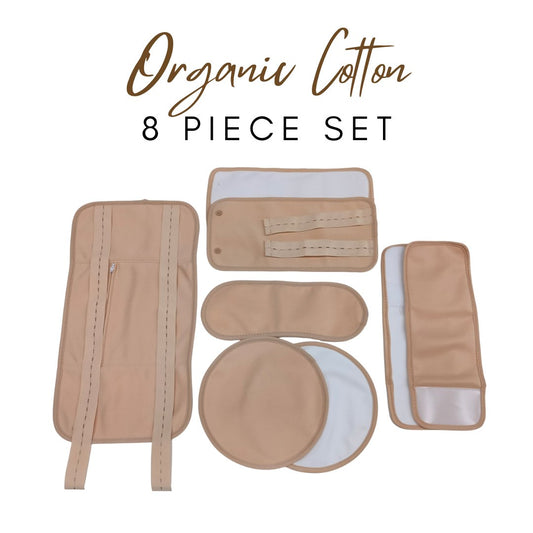 Organic Cotton Castor Oil Pack, 8-piece set for detox and relaxation, nude color.