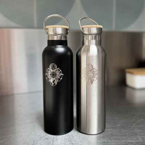 Pure Stainless Steel Double Wall Insulated Water Bottle - Mind Body Spirit Design - Black - - A Better Marketplace