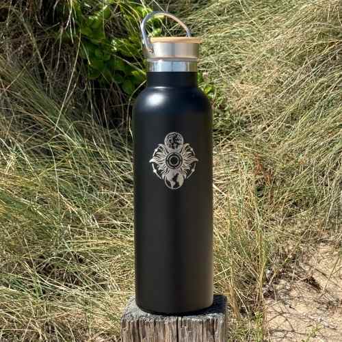 Pure Stainless Steel Double Wall Insulated Water Bottle - Mind Body Spirit Design - Black - - A Better Marketplace