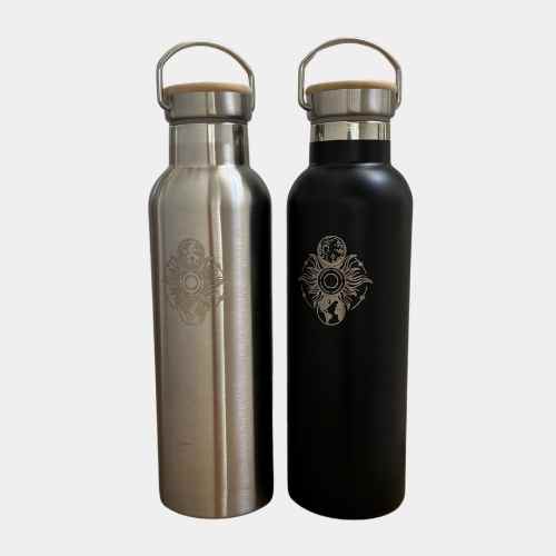 Pure Stainless Steel Double Wall Insulated Water Bottle - Mind Body Spirit Design - Black - - A Better Marketplace
