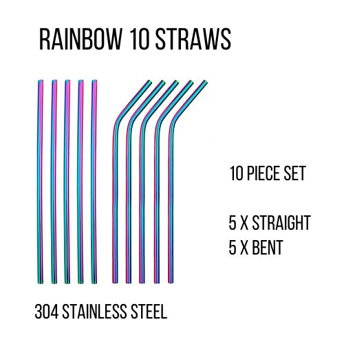 Stainless Steel Straws Reuseable - Set of 10 - Home & Garden:Kitchen, Dining, Bar:Kitchen Tools & Gadgets:Other - Rainbow 10 Straws - - A Better Marketplace