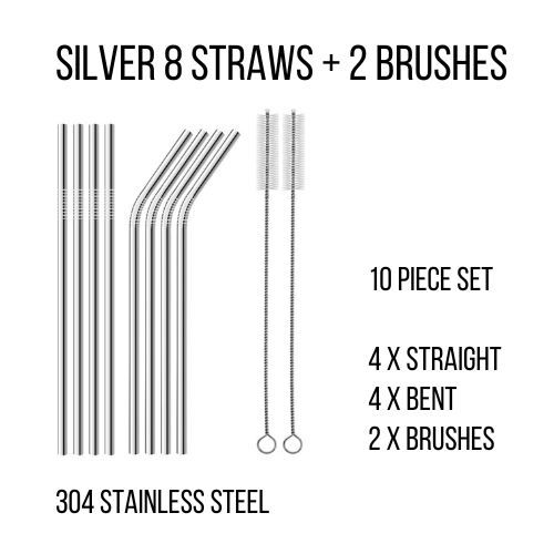 Stainless Steel Straws Reuseable - Set of 10 - Home & Garden:Kitchen, Dining, Bar:Kitchen Tools & Gadgets:Other - Silver 8 Straws + 2 Brushes - - A Better Marketplace
